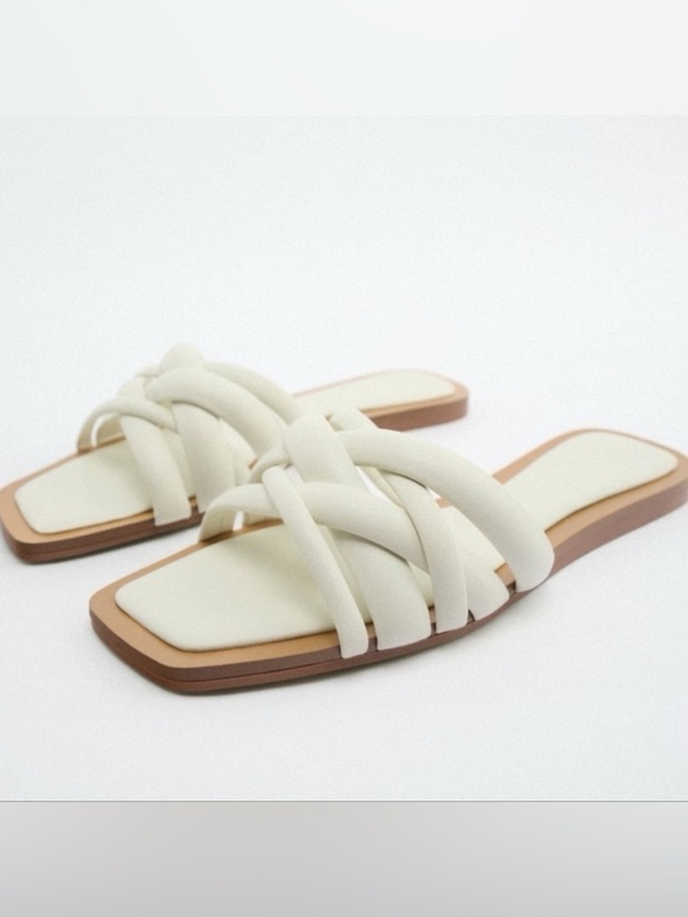 ZARA New White Strappy Cloud Puff Sandals White Slides Flats size 9